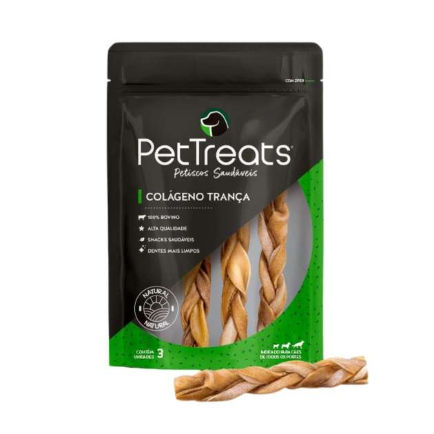 Colágeno Trança Pele Bovina 3 Unidades - Pet Treats